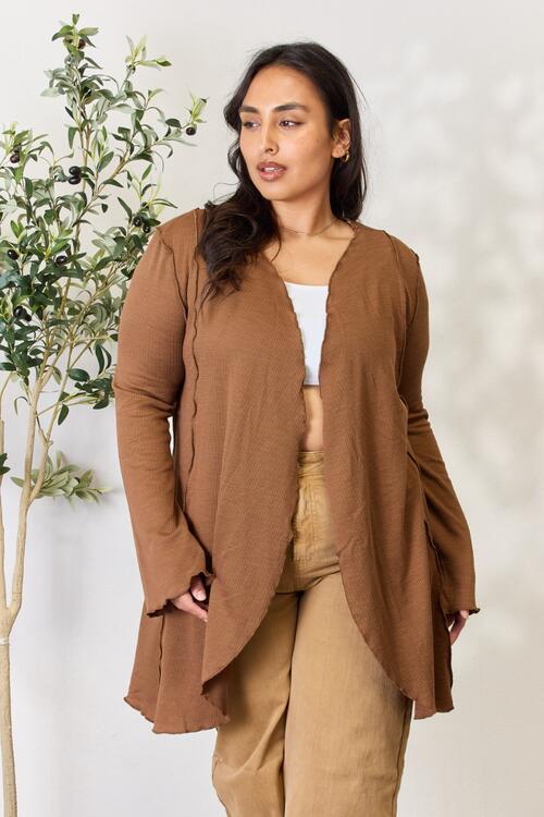 Full Size Open Front Long Sleeve Cardigan