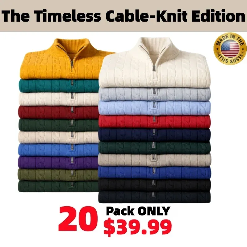 🔥Last Day Promotion!✨ Seasonal Clearance Sale — 20 Cable-Knit Quarter-Zip Sweaters in Different Colors (Unisex)