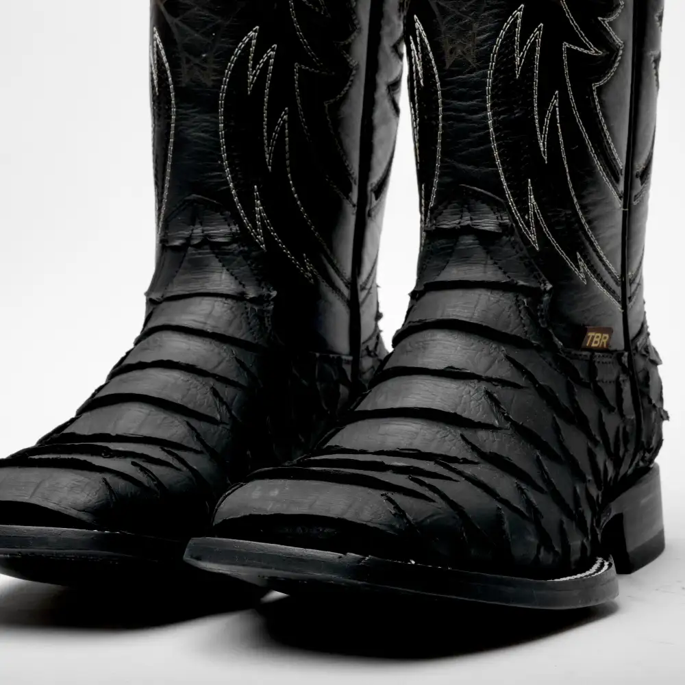 Black Jumbo Python Leather Boots - Square Toe