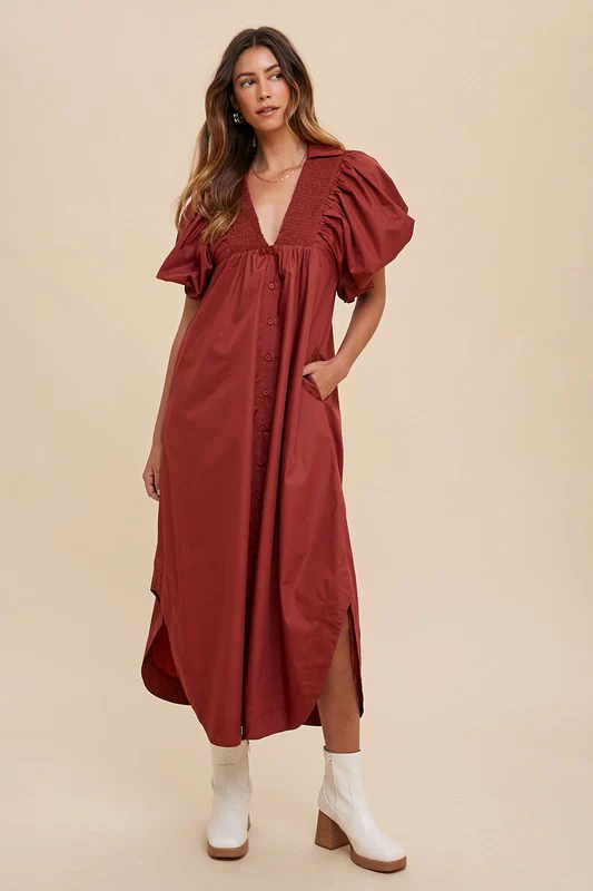 Wear Smocked Puff Sleeve Midi Dress