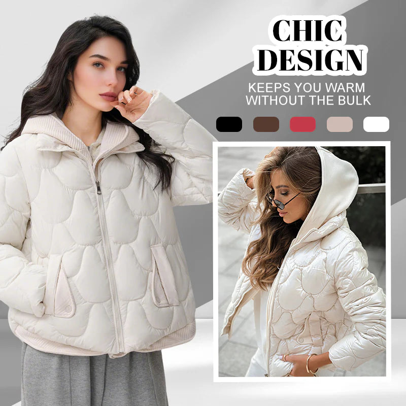 Short warm winter jacket for women – quilted jacket with hood and pockets