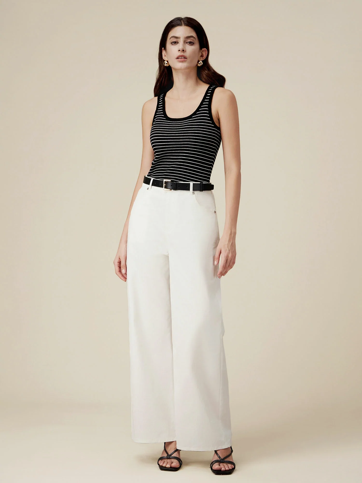 Lyocell  & Linen Striped Slim Fit Tank Top