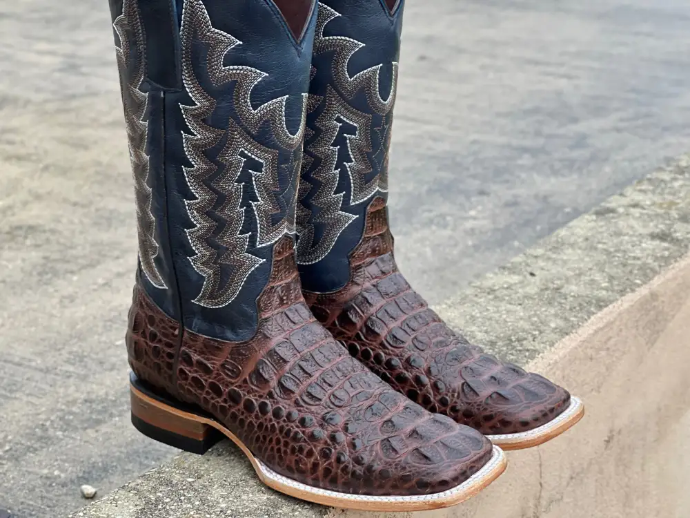 Men’s Brown Crocodile Leather Boots With Blue Shaft