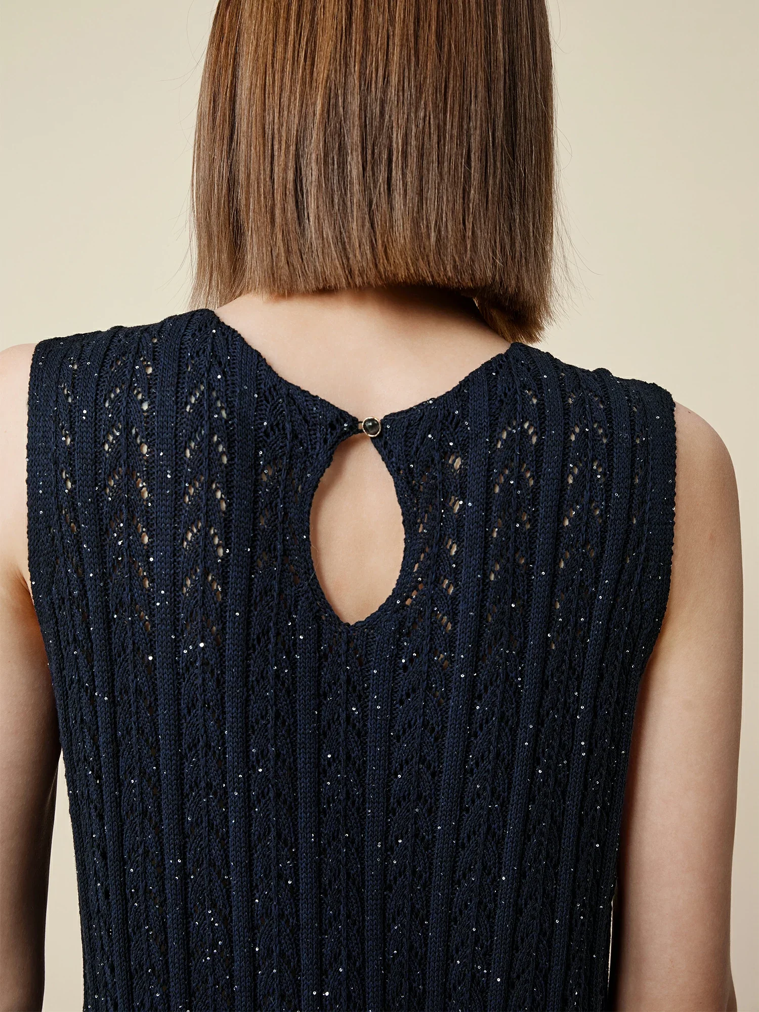 Lyocell Round Neck Sleeveless Sequined Dress