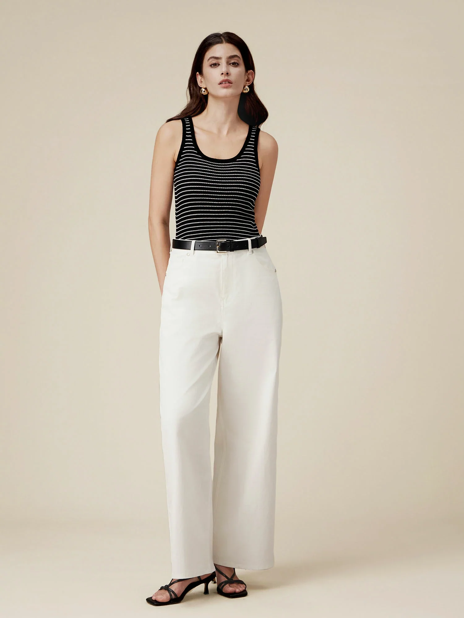 Lyocell  & Linen Striped Slim Fit Tank Top