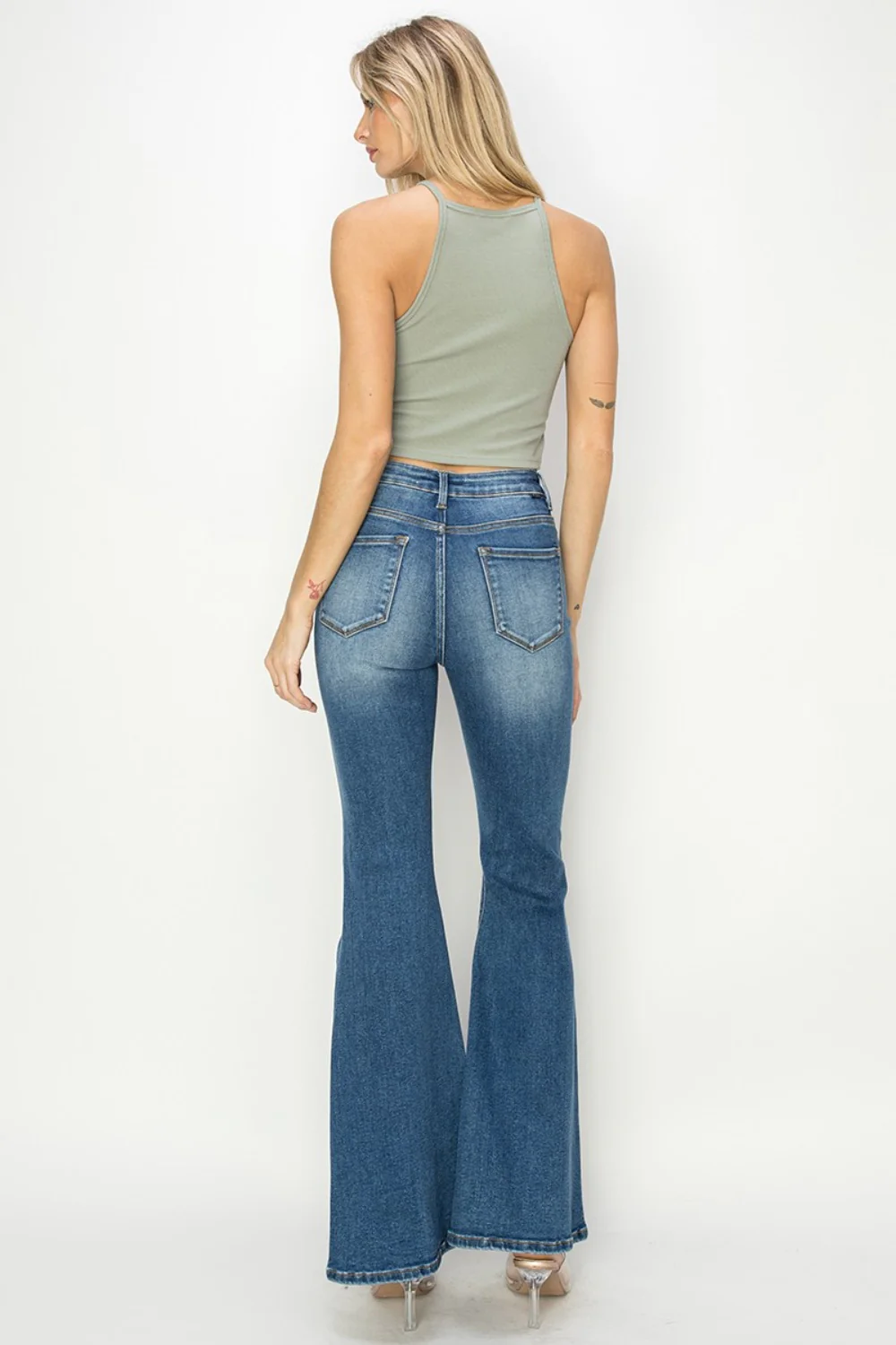 Full Size High Rise Front Seam Detailed Flare Jeans
