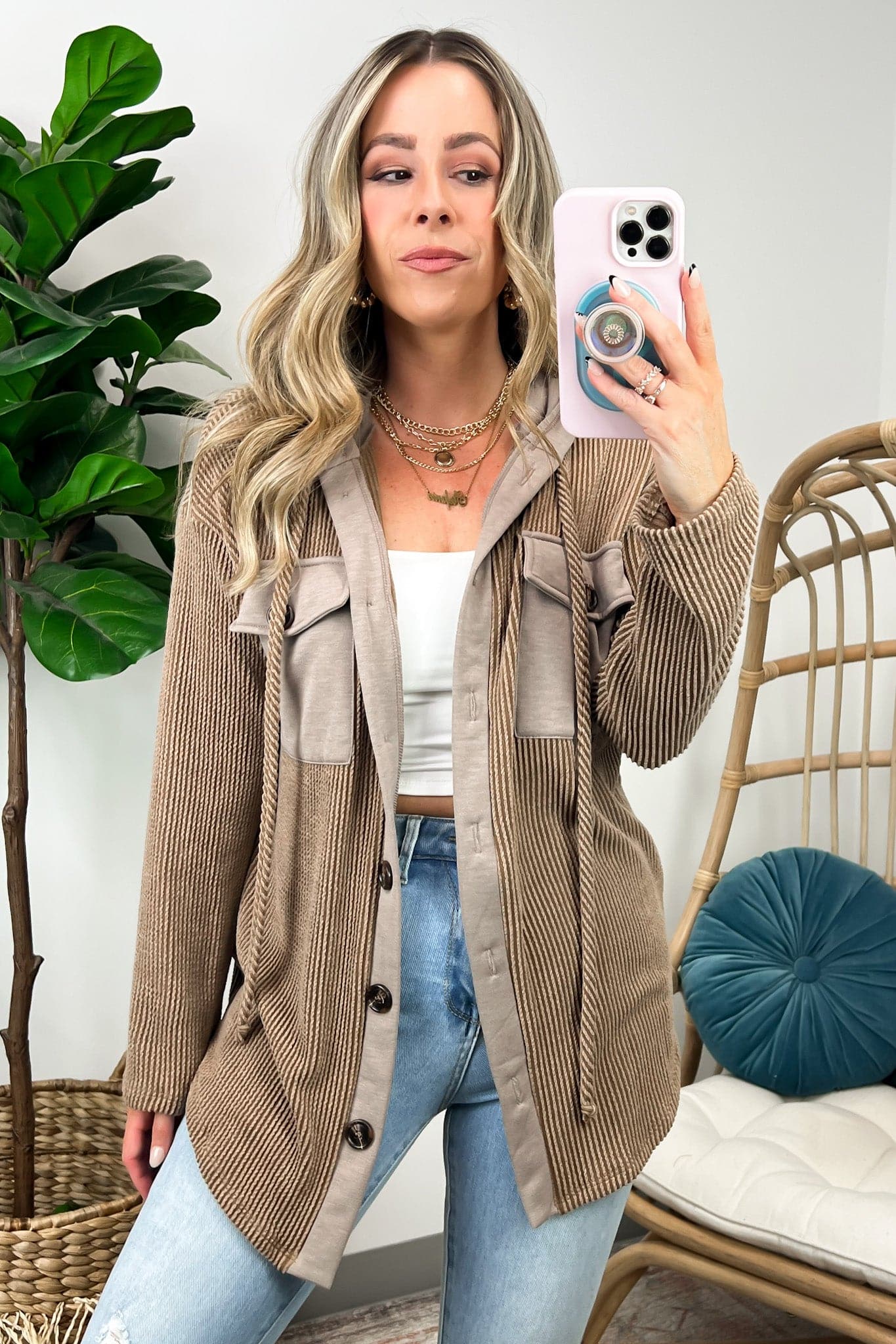 Saturday Satisfaction Ribbed Hooded Shacket