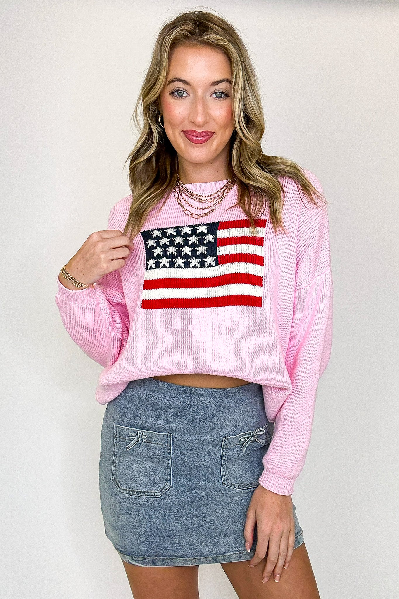 Cotton Candy Liberty American Flag Knit Sweater
