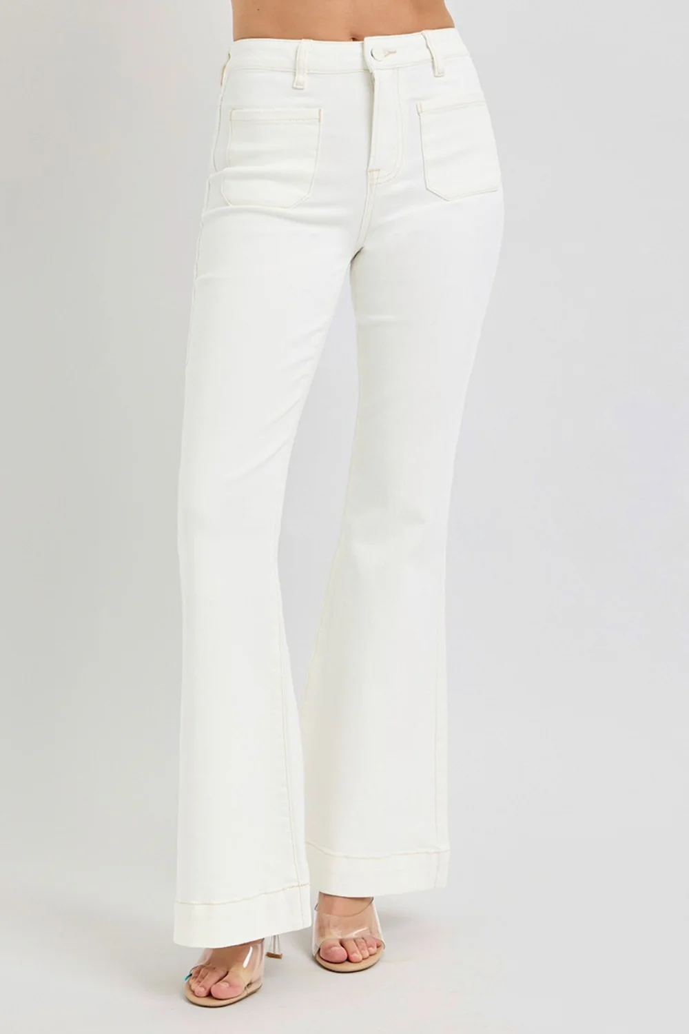 Full Size High Rise Front Patch Pocket Flare Jeans