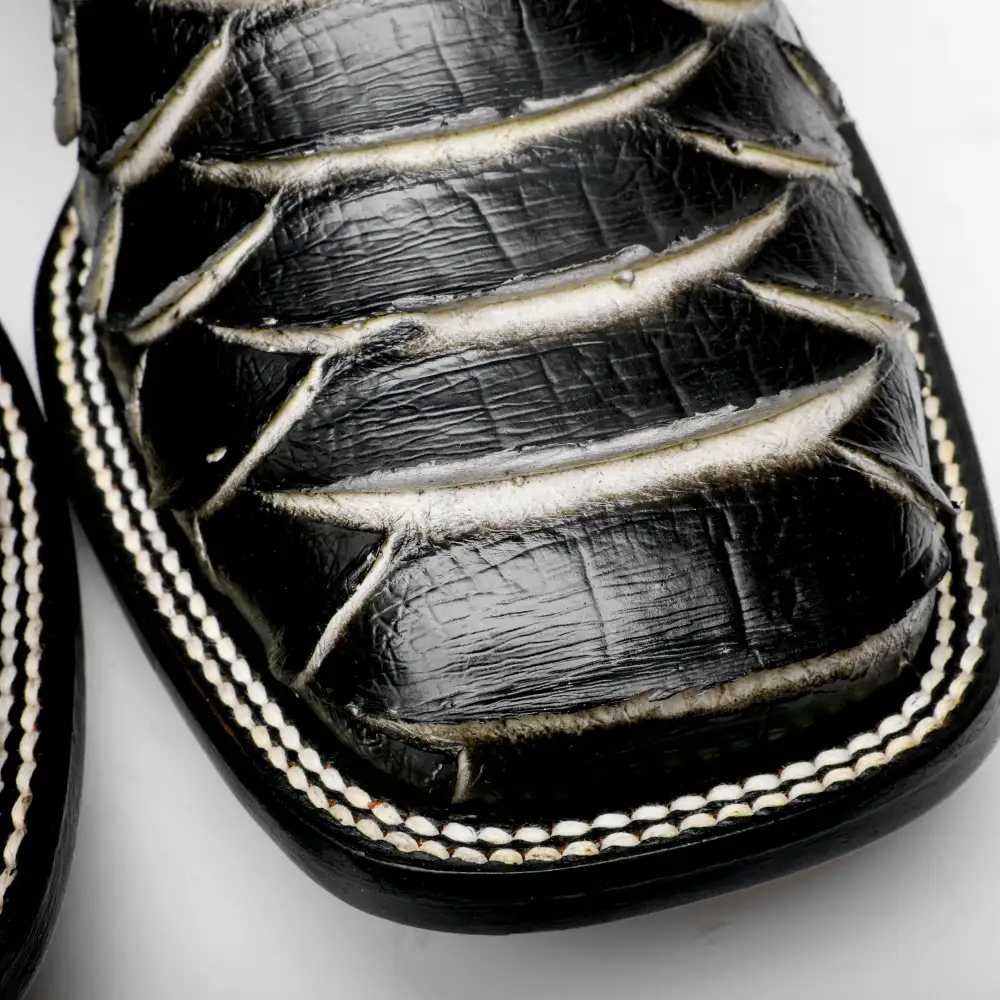 Black/White Jumbo Python Leather Boots - Square Toe