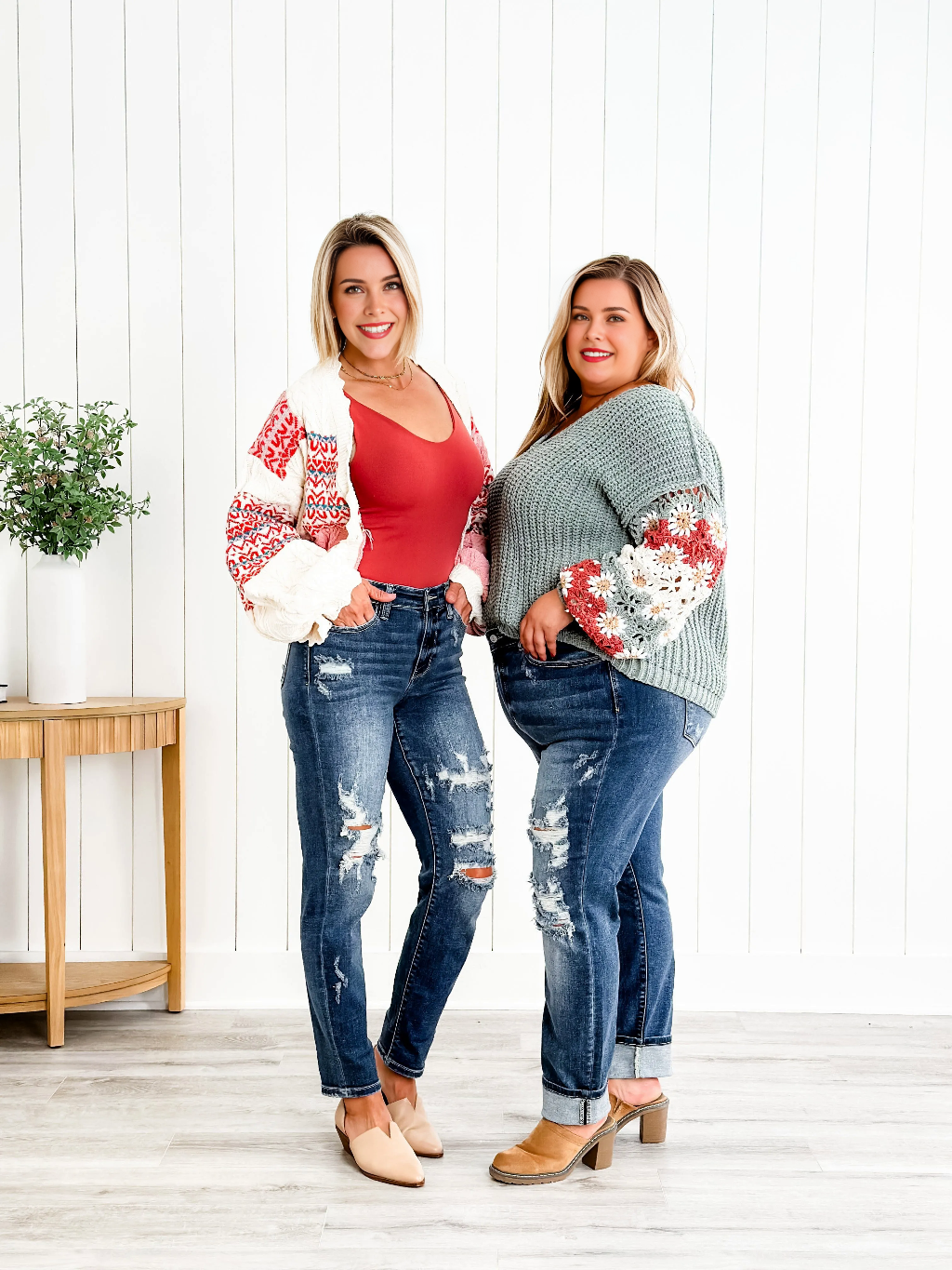 Tummy Control Distressed Cuffed Boyfriend Jeans