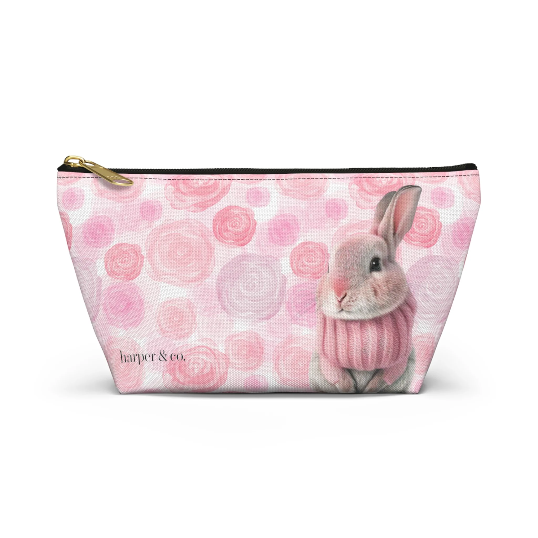 Bunny & Pink Roses Accessory Pouch w T-bottom