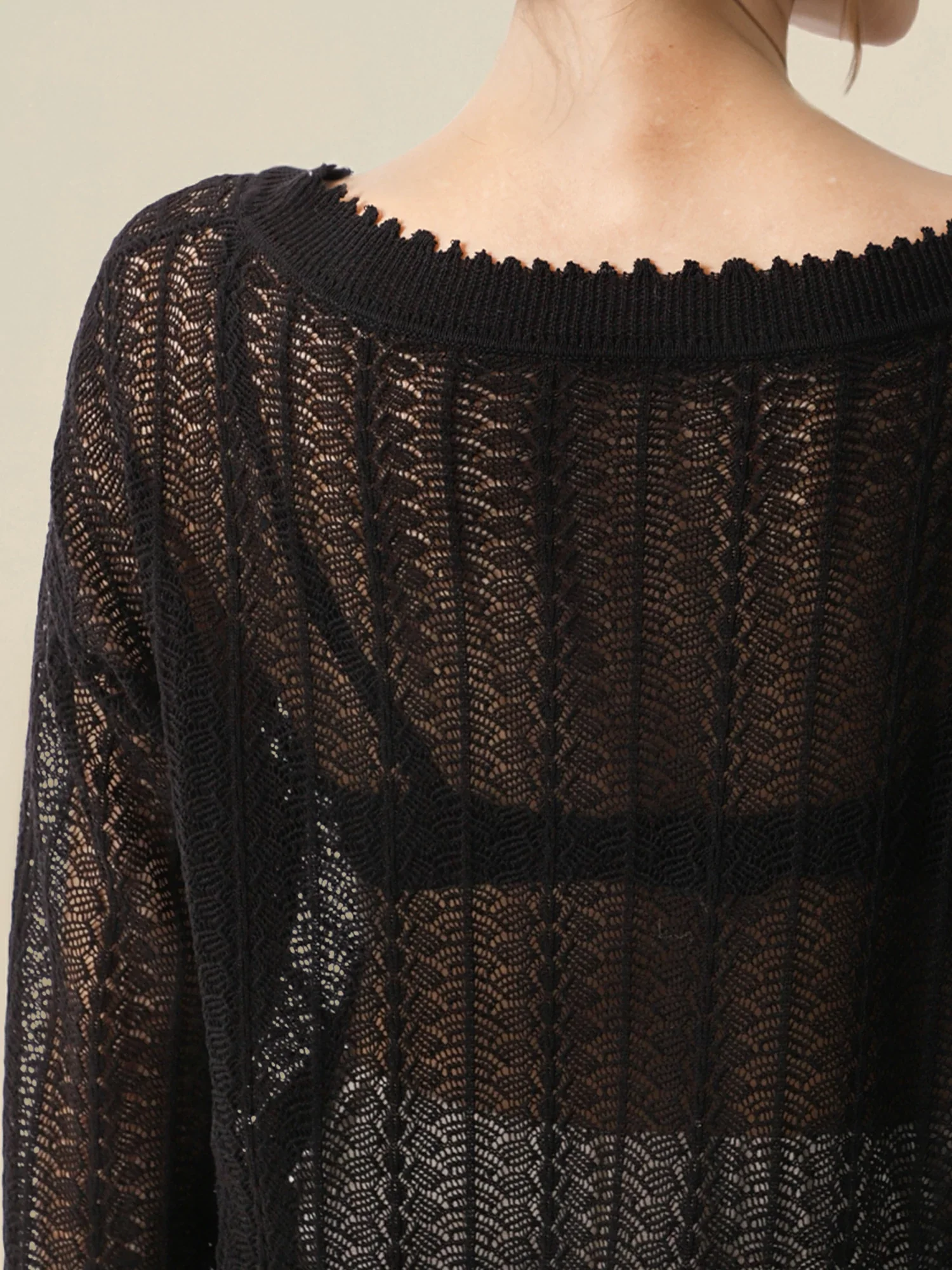 Linen & Lyocell Round Neck Hollow Top