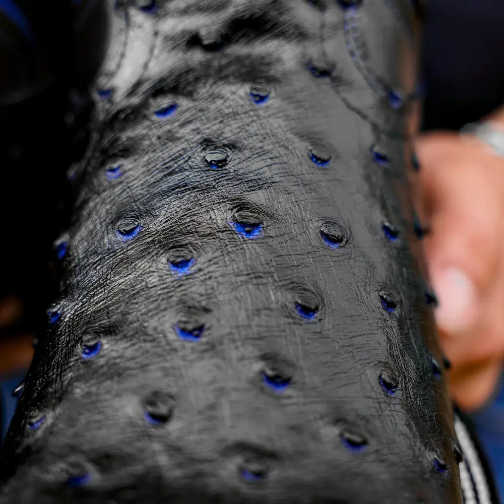 Black/Blue Ostrich Leather Boots - Square Toe