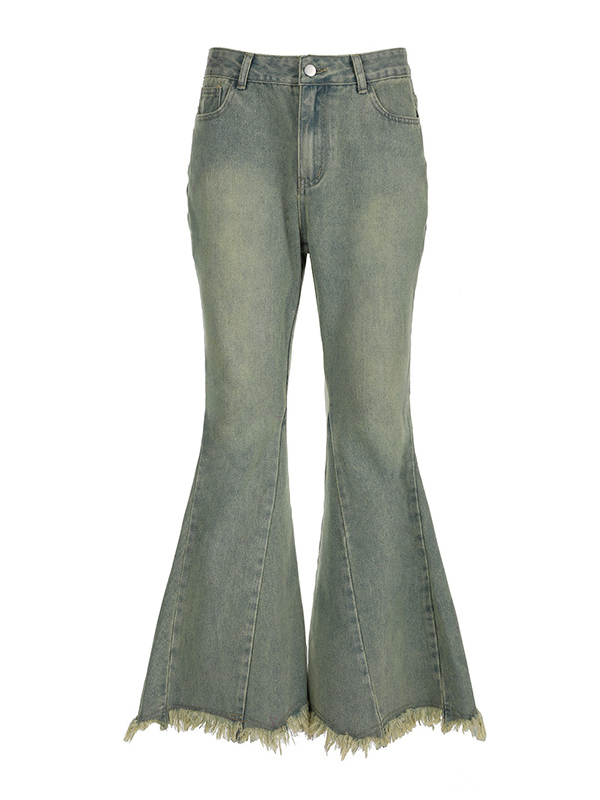 Vintage Raw Edge Denim Flared Pants