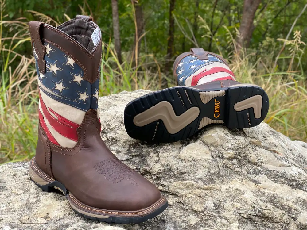 Men’s USA Flag Work Leather Boots/No Steel Toe