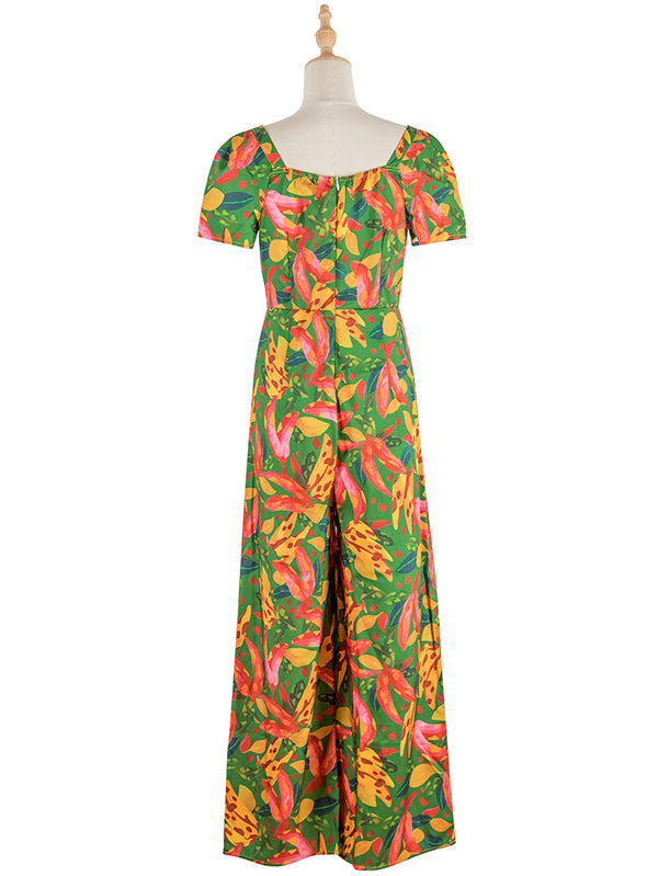 Fashion Square Neck Floral Jumpsuit