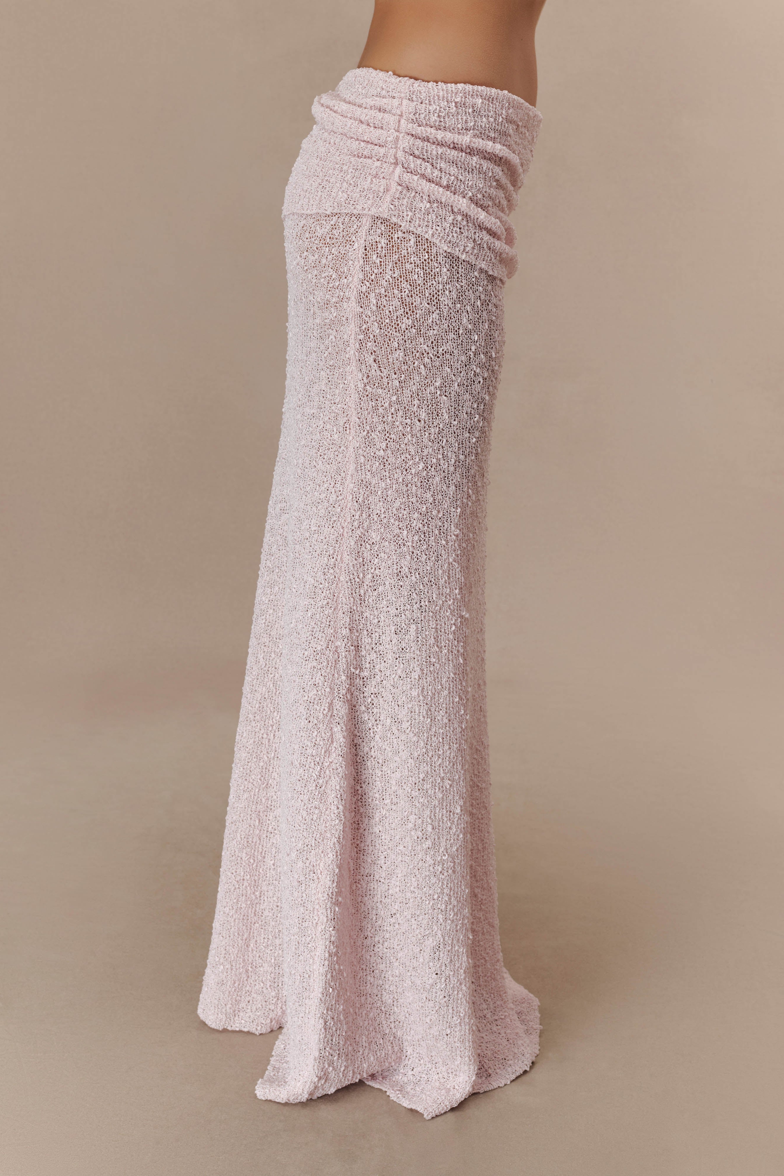 Rose Ruched Knit Maxi Skirt