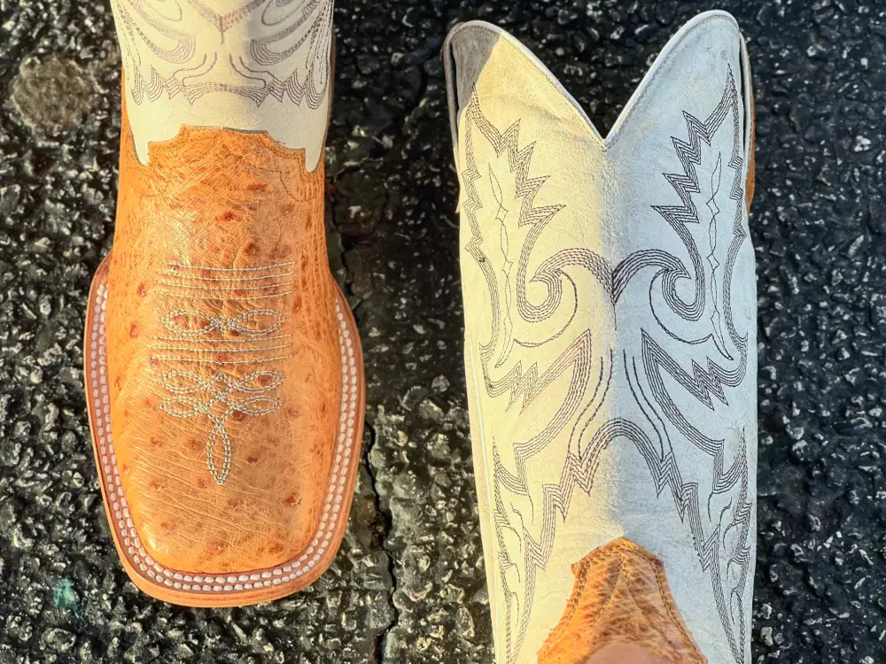 Men’s Genuine Butter Color Ostrich Belly With White Shaft