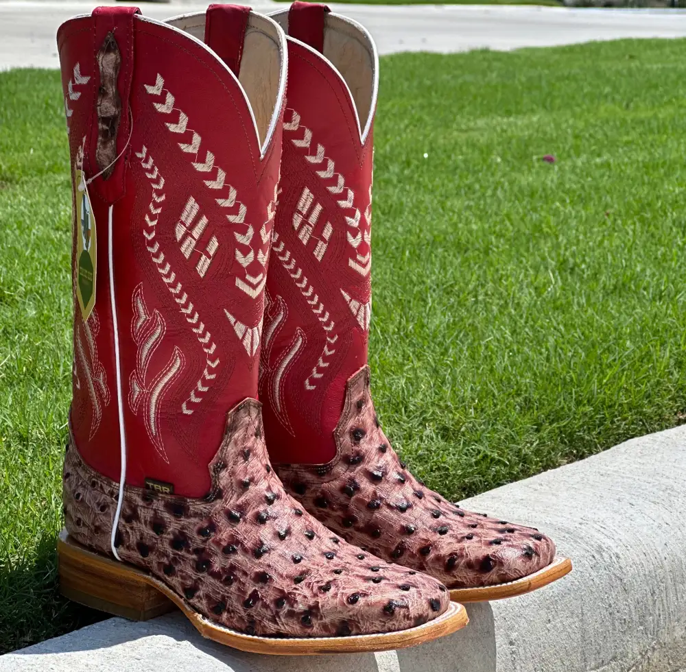 Mens Orix Ostrich Leather Boots With Red Shaft