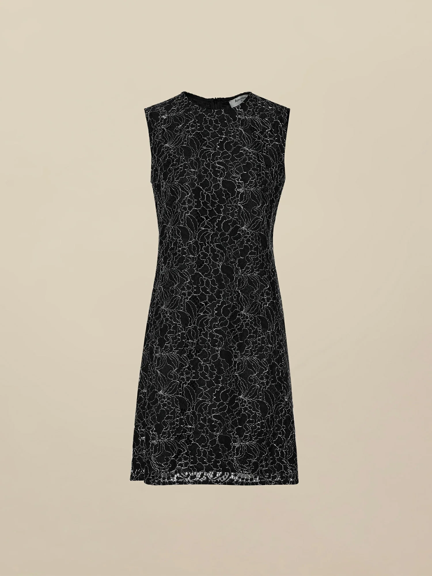 Round Neck Sleeveless Silver Metallic Lace Dress