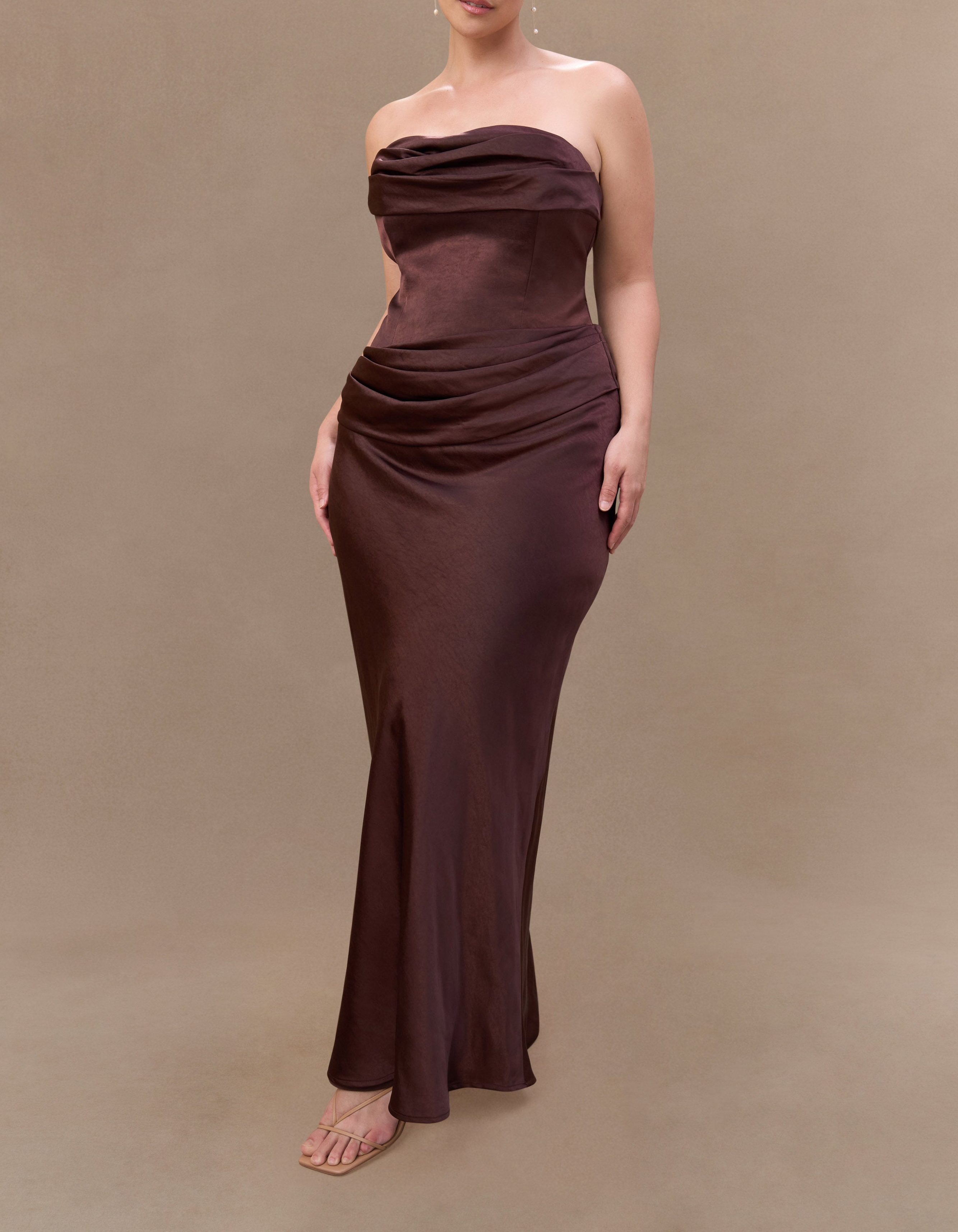 Chocolate Strapless Satin Maxi Dress