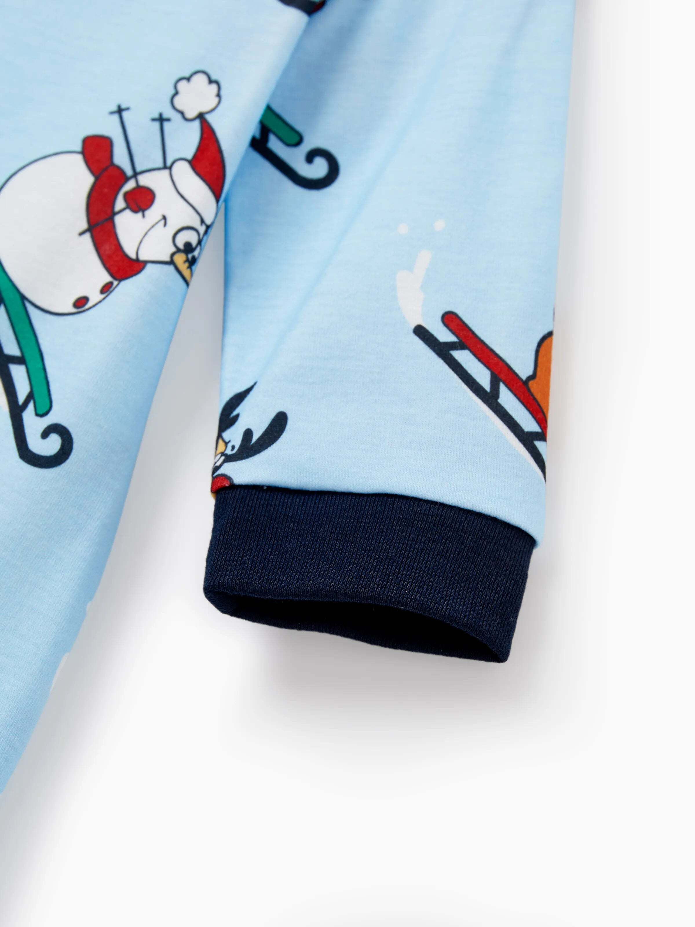 Christmas Matching Family Pajamas Set Sled Dogs Print PJS with Christmas Socks Blue