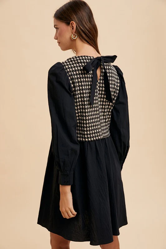 Wear Tie Back Plaid Round Neck Mini Dress