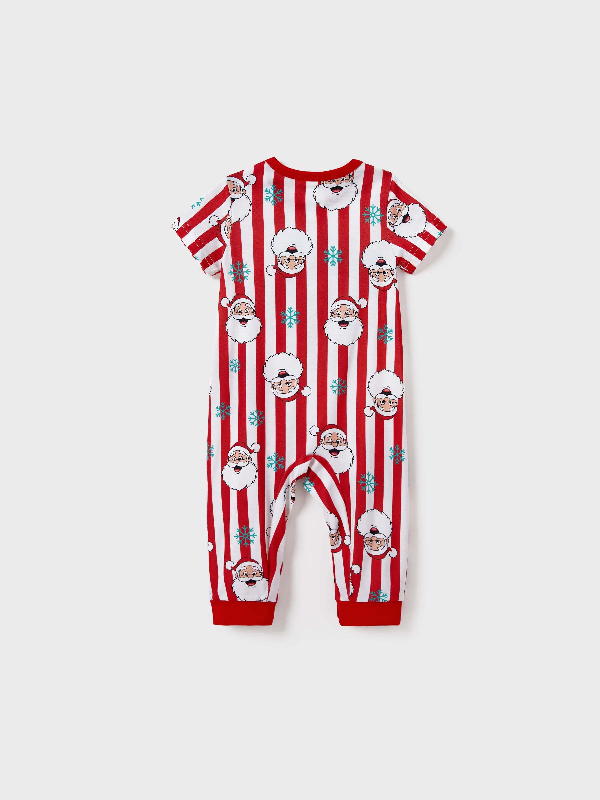 Christmas Matching Family Pajamas Set Santa Claus and Snowflakes Red Stripes PJS Red