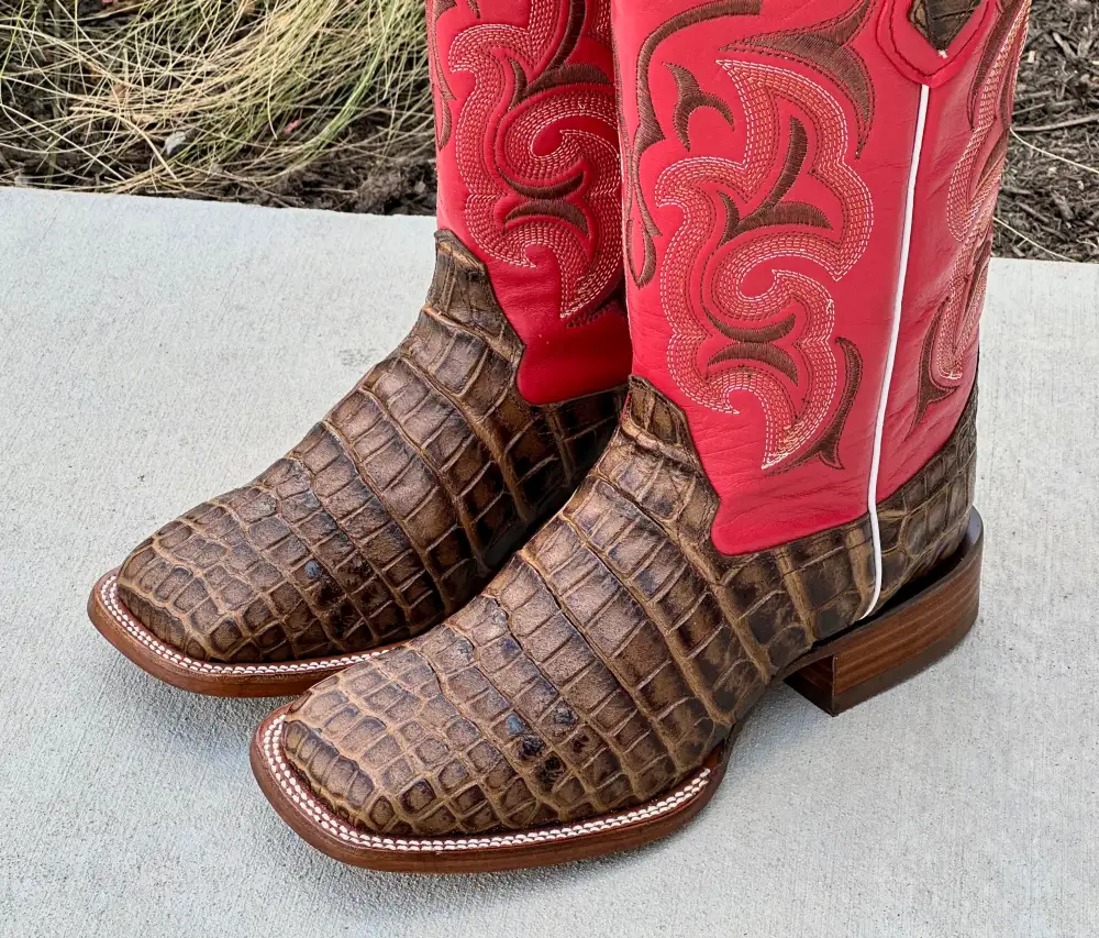 Men’s Honey American Gator Belly Leather Boots With Red Shaft