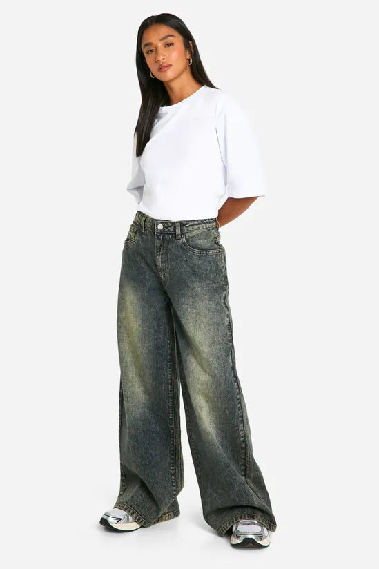 Deep Shadow Wash Wide Leg Jeans