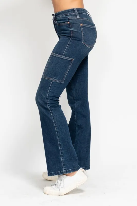 Blue Full Size High Waist Cargo Bootcut Jeans Plus Size