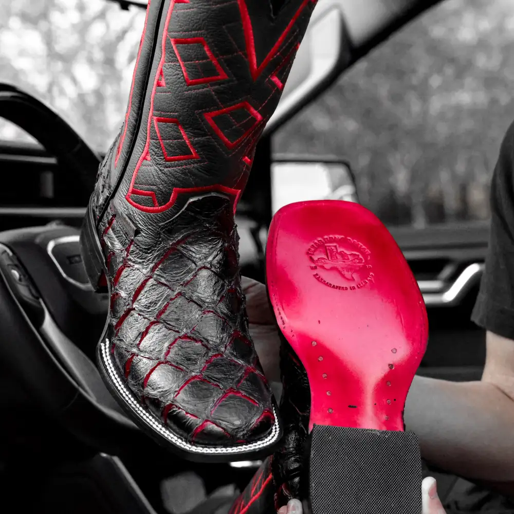 Black Cherry Pirarucu Leather Boots - Square Toe