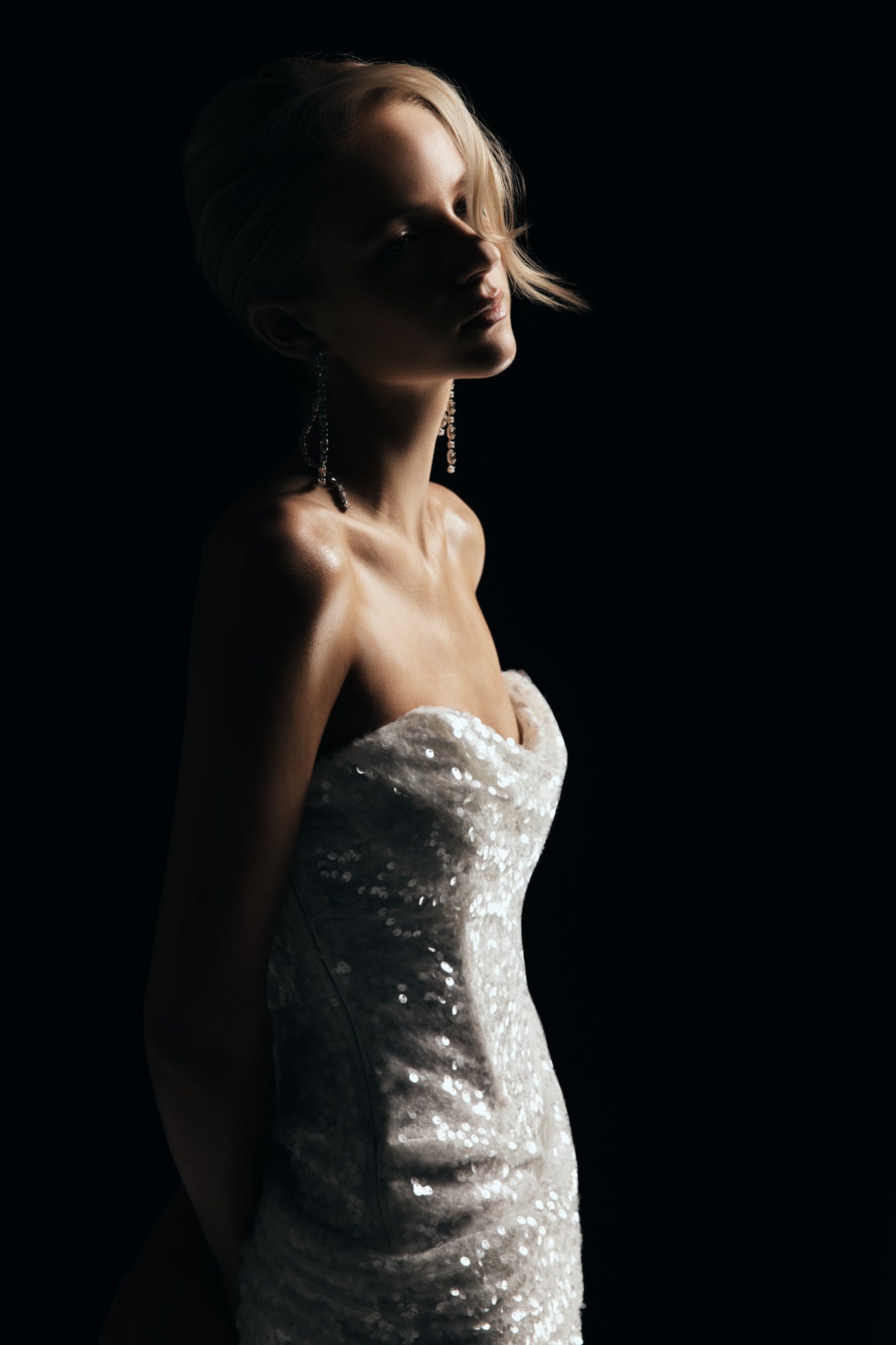 Ivory Strapless Sequin Maxi Dress