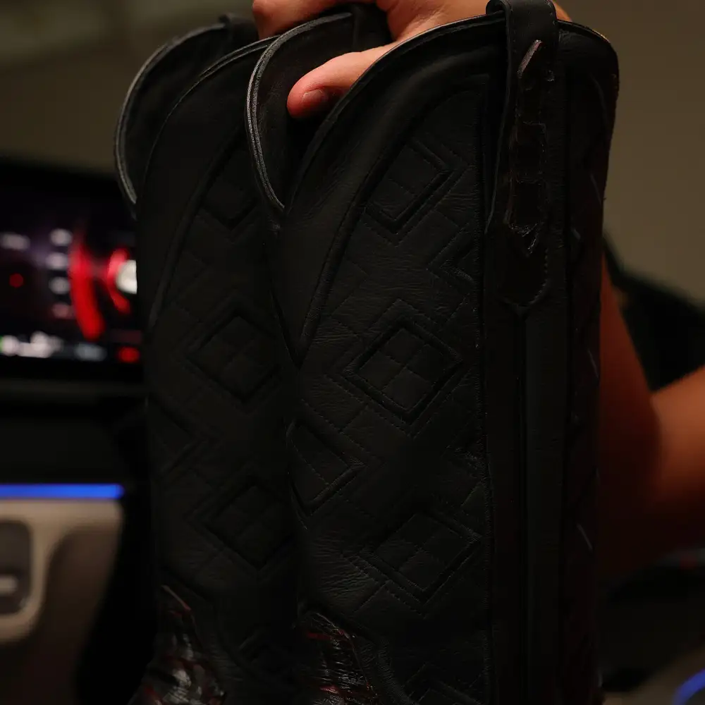 Jumbo Black Cherry Python Leather Boots - Square Toe