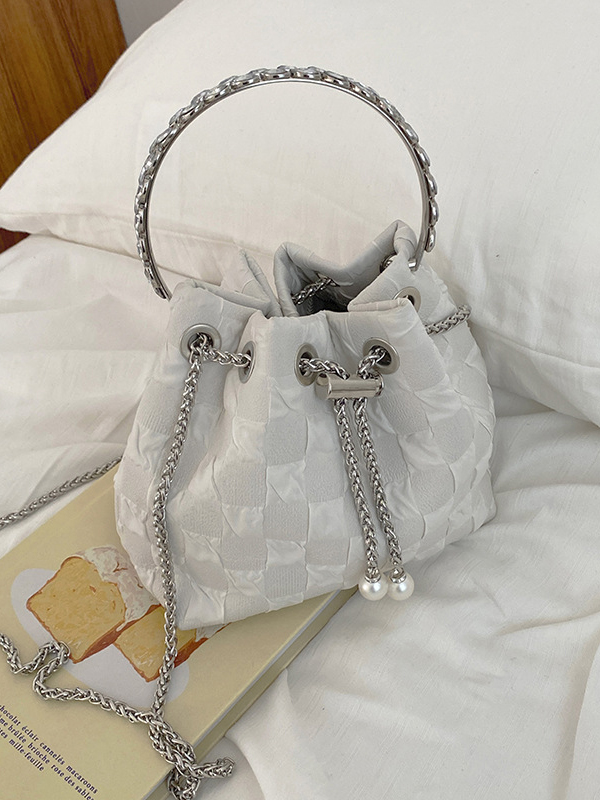 Urban Solid Color Checkered Chain Bucket Messenger Bags