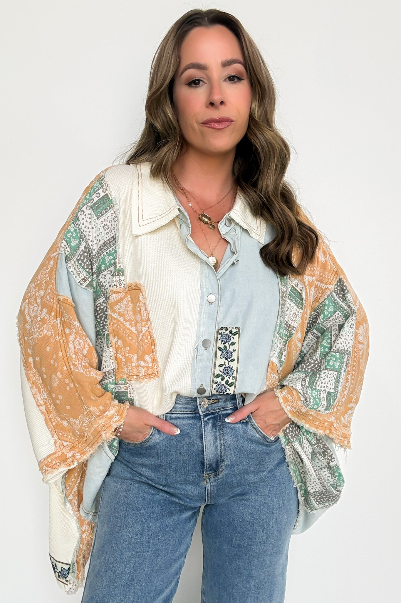 Patchwork Contrast Denim Shirt