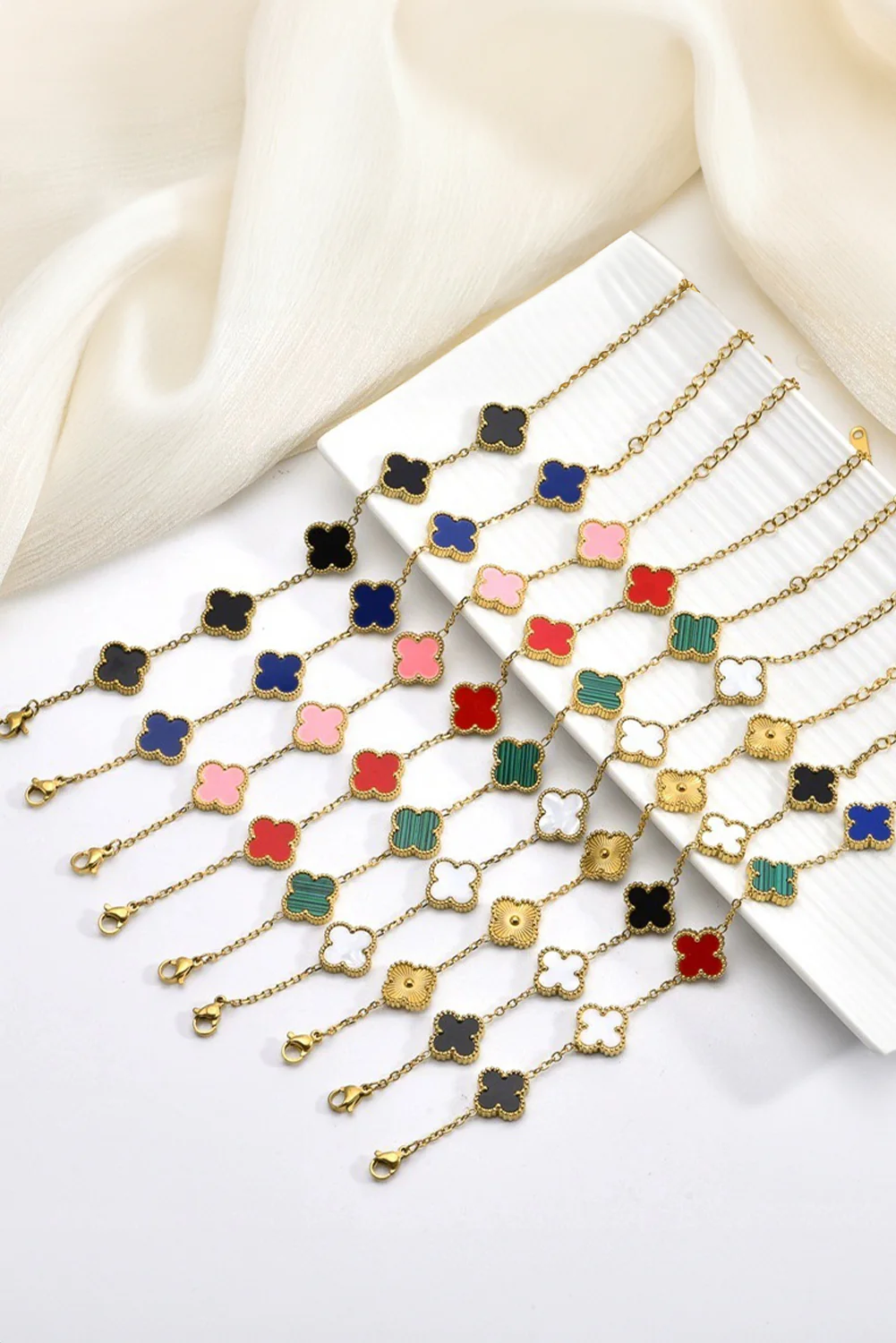 Gold 4 Clovers Plated Adjustable Chain Bracelet