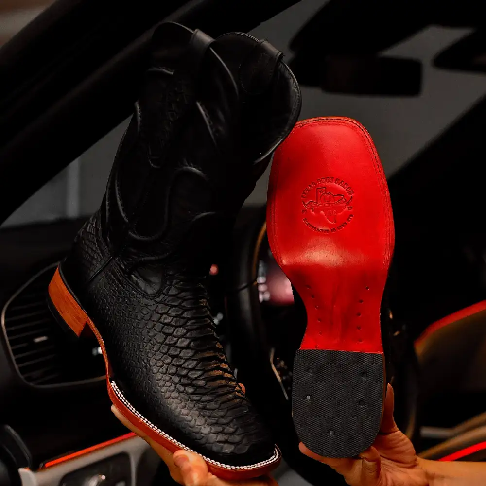 Matte Black Python Boots—Square Toe