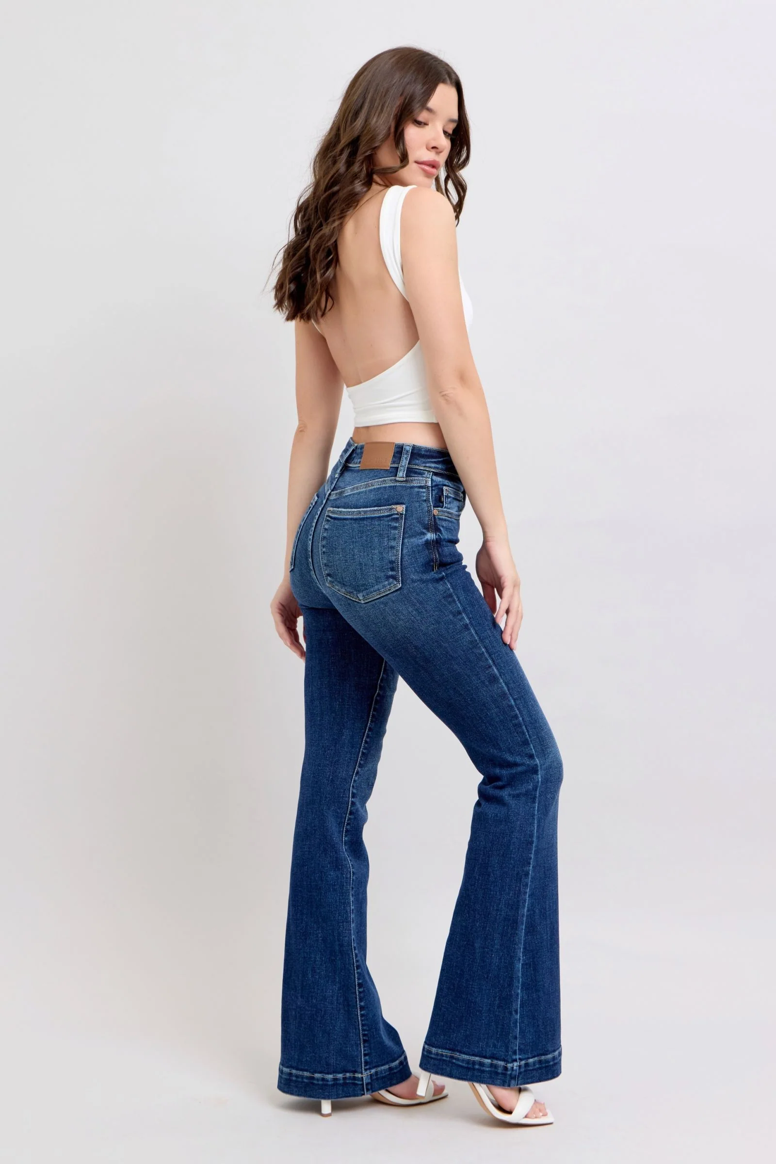 Blue Full Size High Rise Flare Jeans with Pockets Plus Size