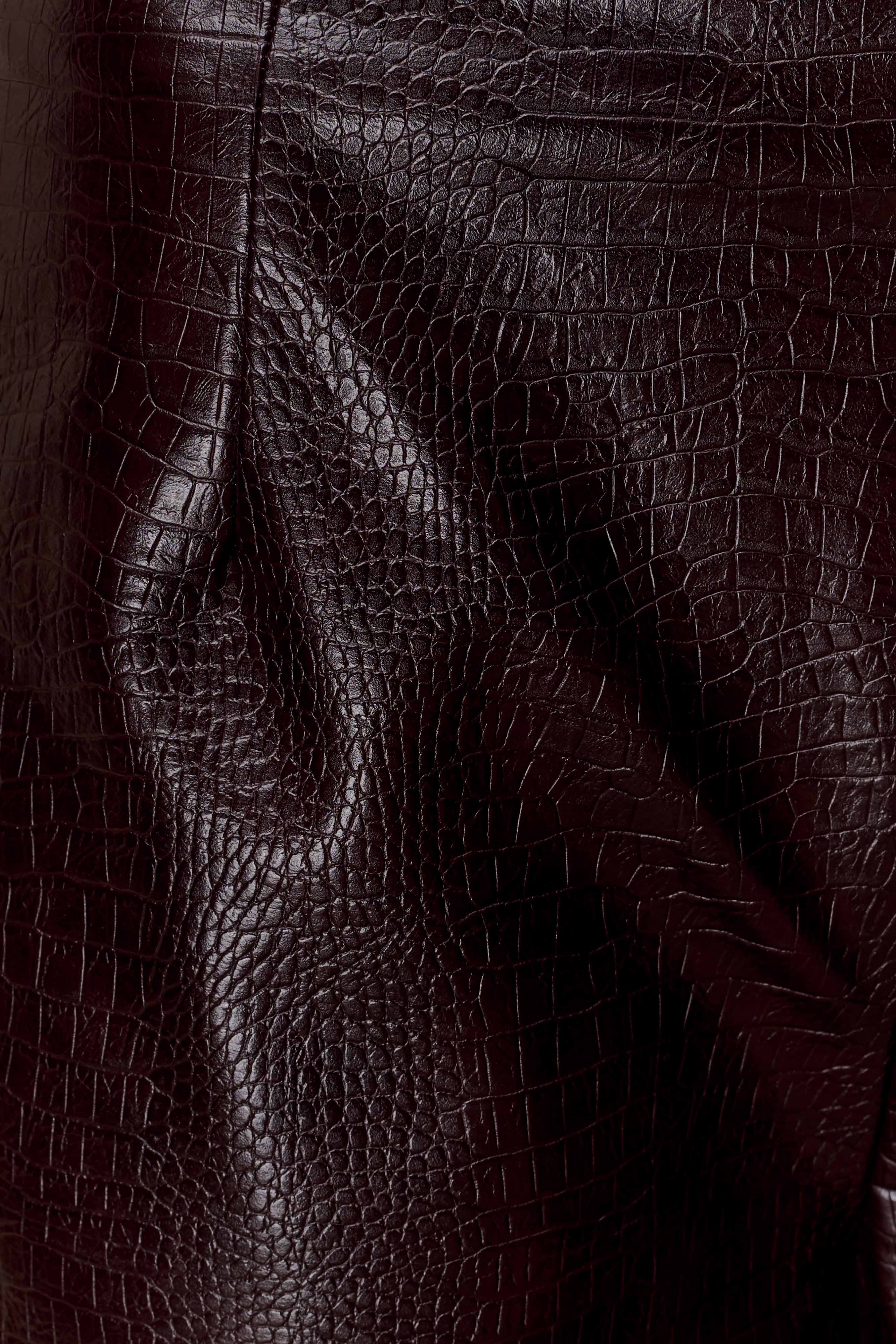 Chocolate Croc Faux Leather Straight Leg Pants