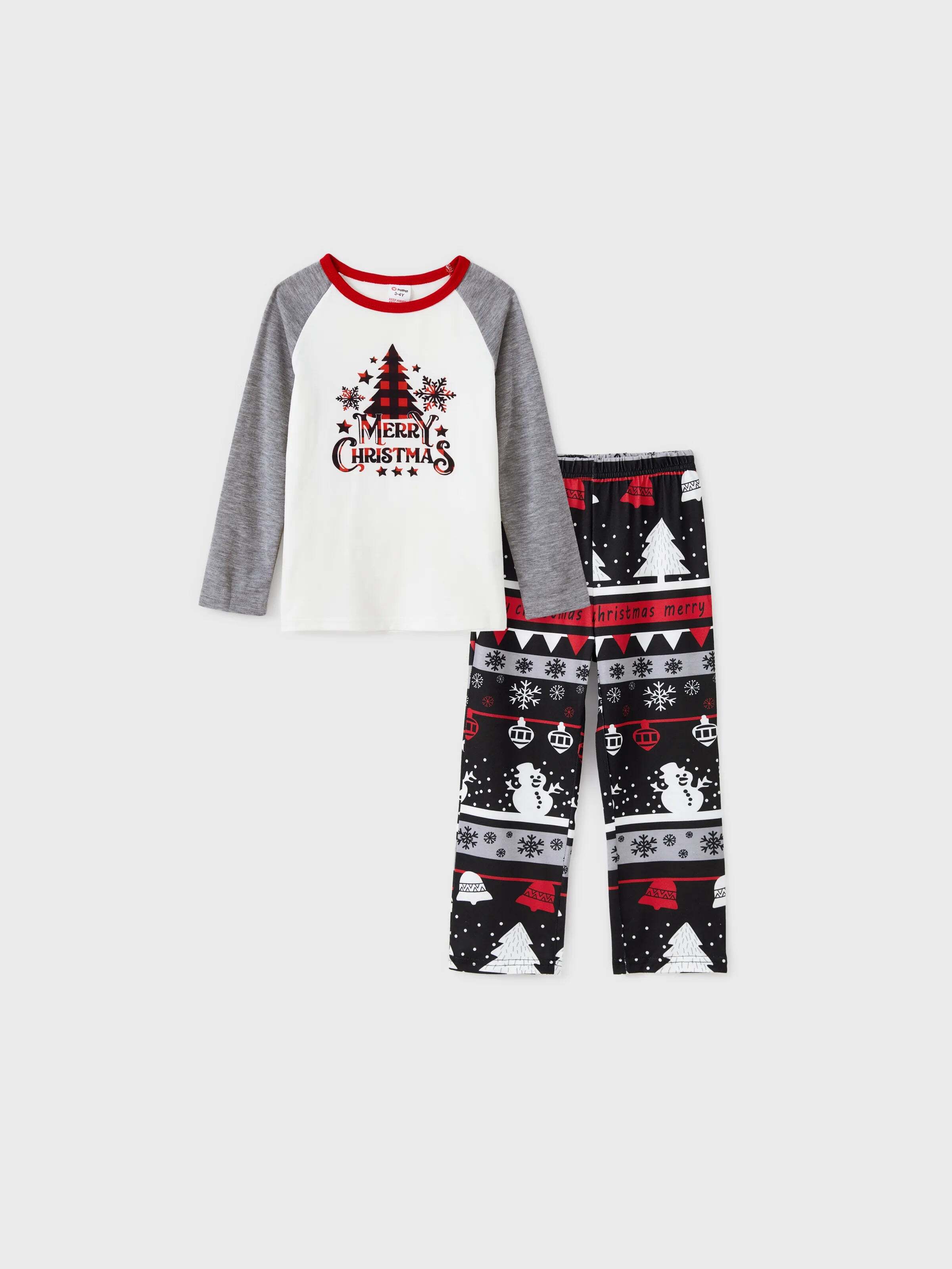 Christmas Tree Snowflake and Letters Print Grey Family Matching Long-sleeve Pajamas Sets with Christmas Socks Grey
