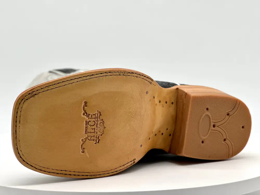 Men’s Black Rustic Caimán Leather Boots With Pearl White Shaft