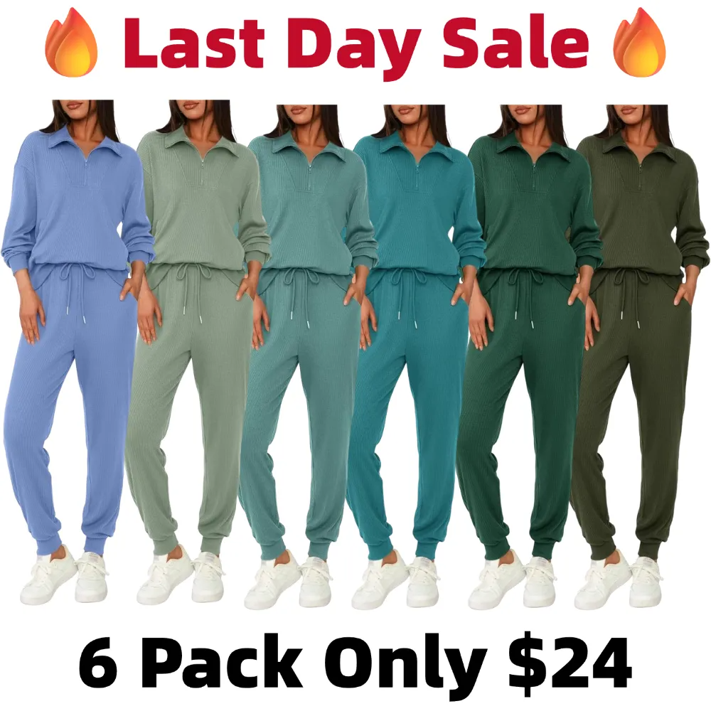 Women's Long Sleeve Half Zip Sweatshirt Sweatpants Lounge Set Sweatsuits with Pockets