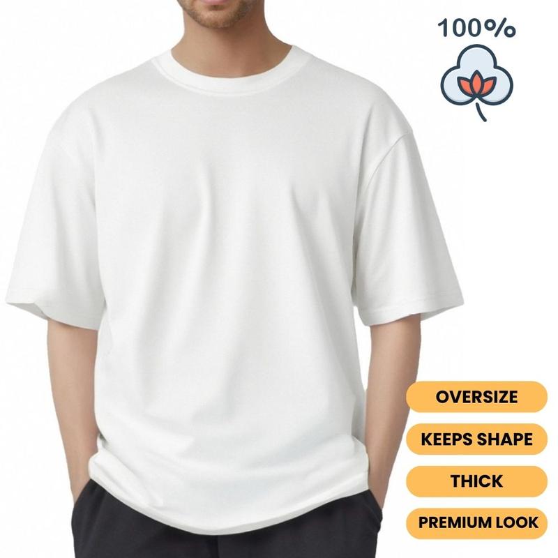 No Sagging! Heavyweight Oversized TShirts - Shape-Retaining, Thick Cotton, Strong Neckline & Premium Look Mens Tshirts Crewneck Tees for Summer & Spring