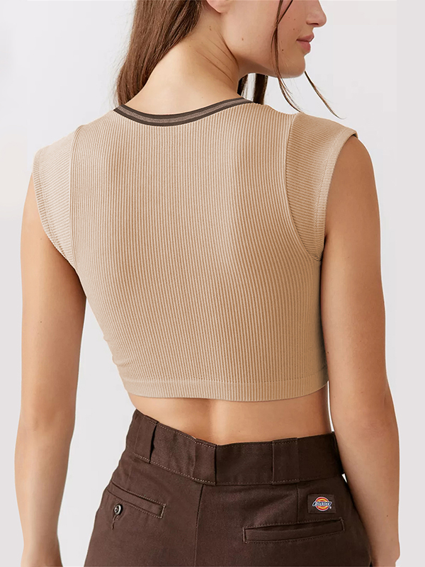 Split-Joint Cap Sleeve Skinny Deep V-Neck Vest Top