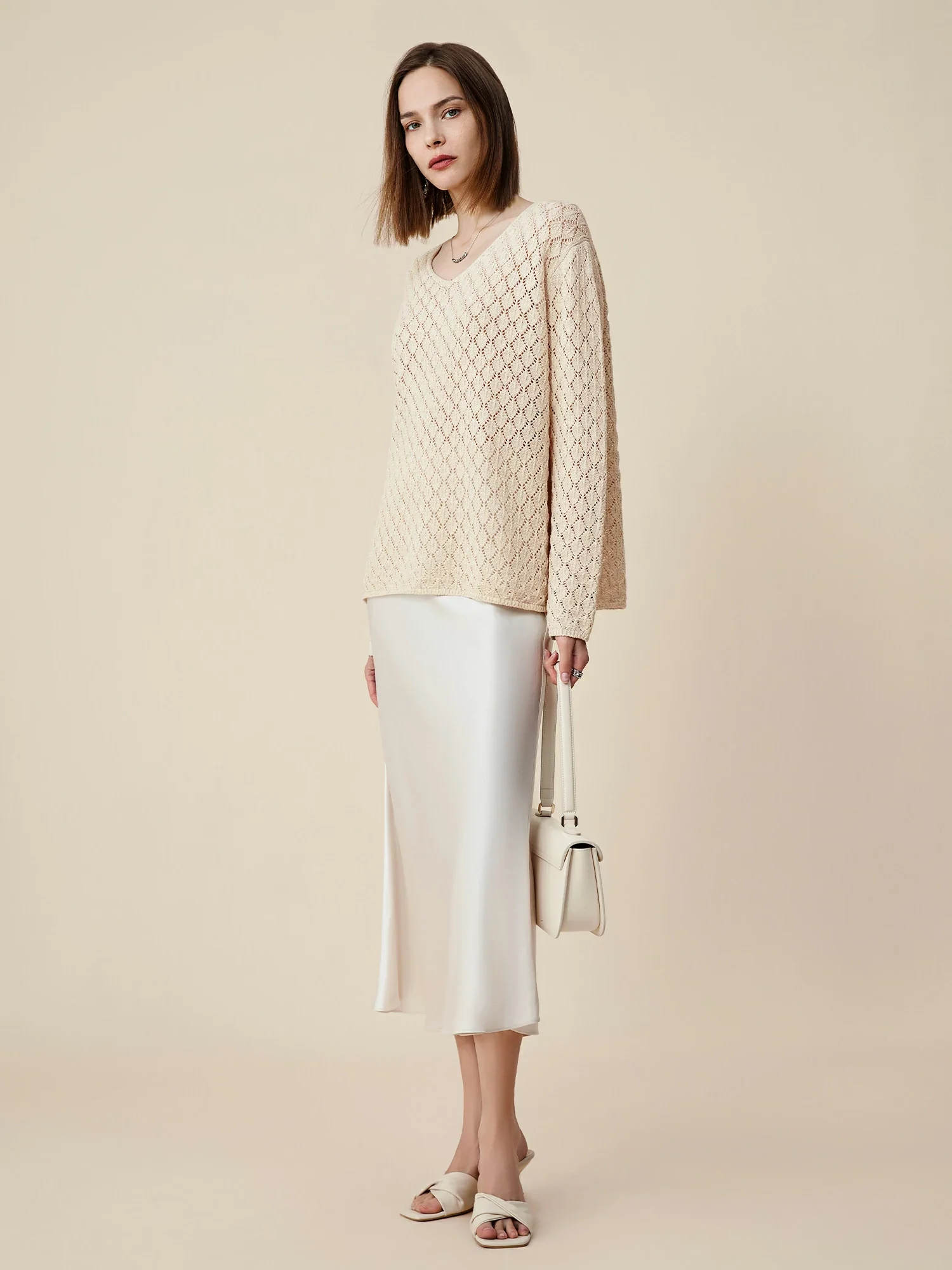 Lyocell & Linen Openwork Sequin Knitted Top