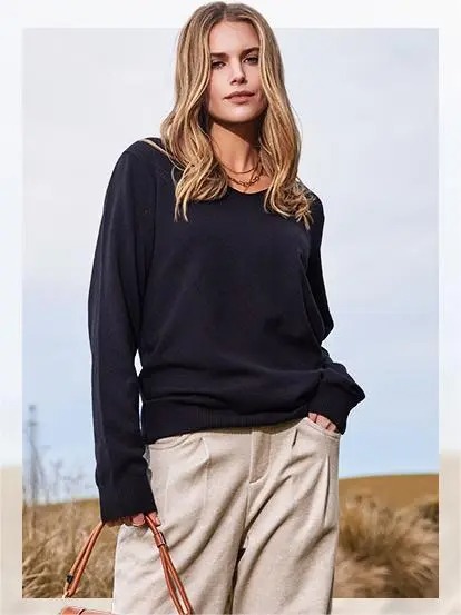 V-Neck Knit Sweater for Women - Apricot Basic Fitted Minimalist Crochet Details Breathable Lightweight Pullover Top