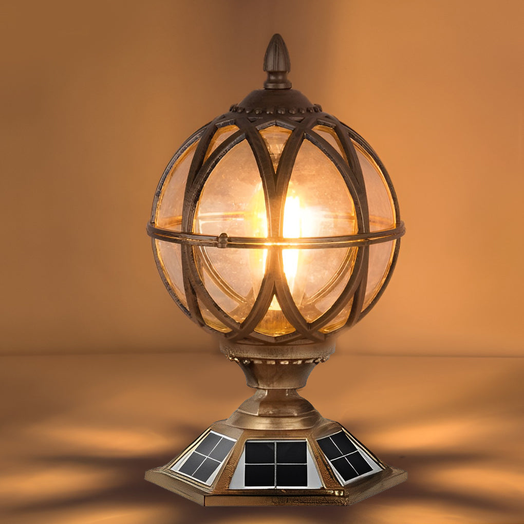 Round Ball Waterproof European Style Solar Powered Fence Post Lights