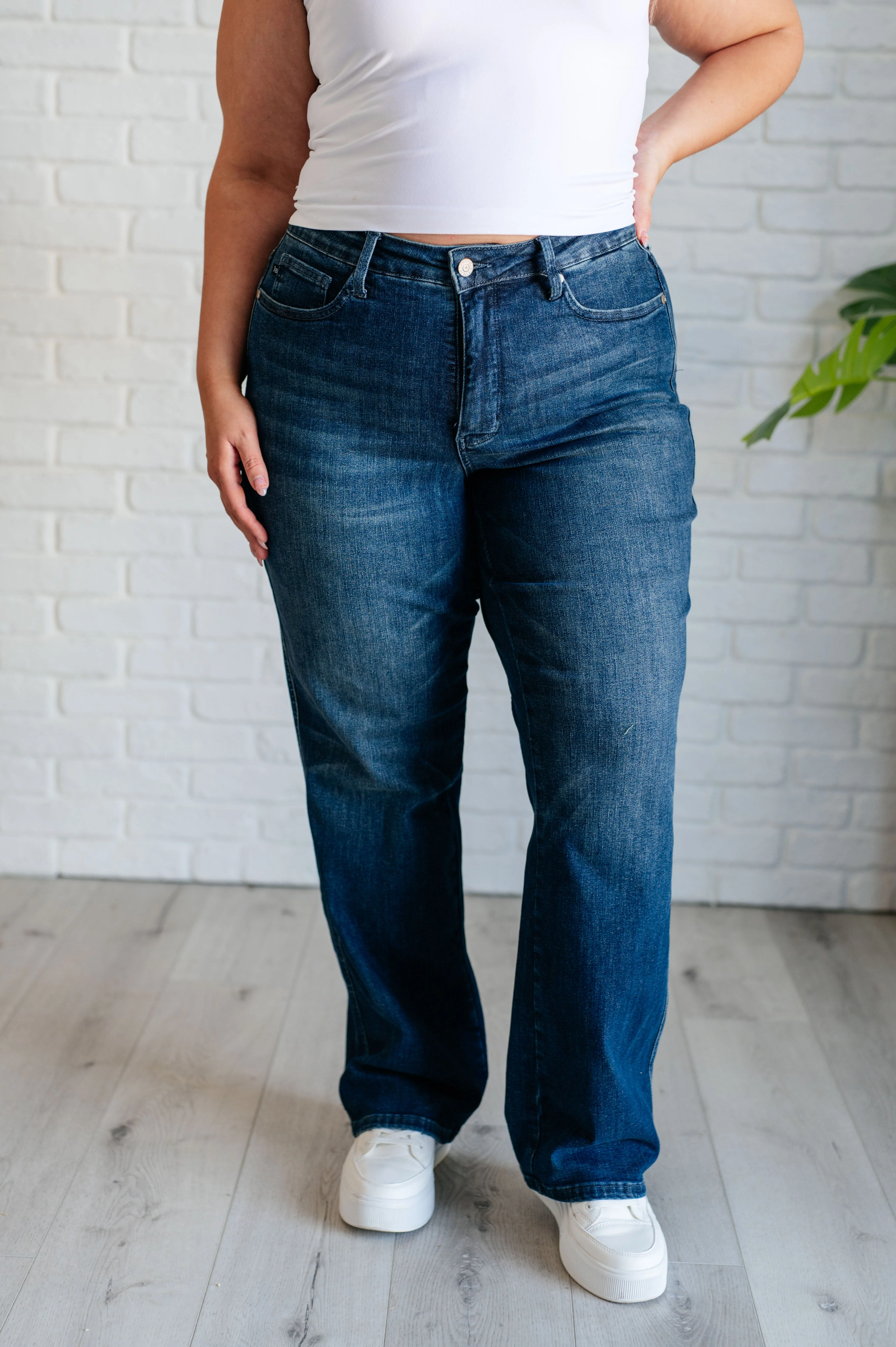 Mid Rise Control Top Classic Straight Jeans